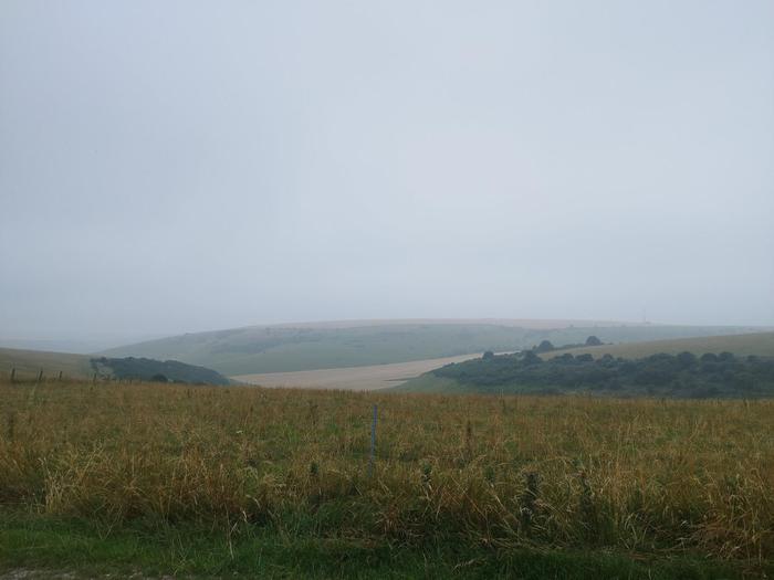 A cloudy, foggy morning